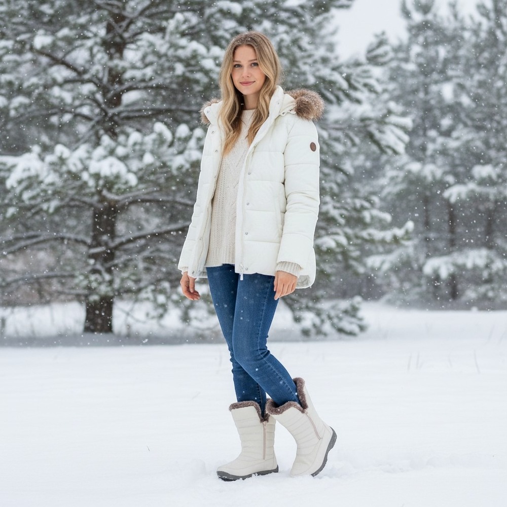 Weatherproof Womens White Quilted Faux Fur Lined Snow Boots AP-1826 Size 9M